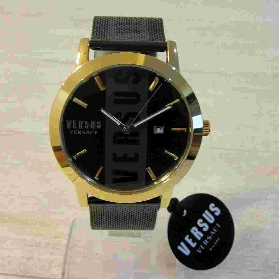 VERSUS VERSACE Logo Watch Black Gold BARBES Men's From Japan i4699