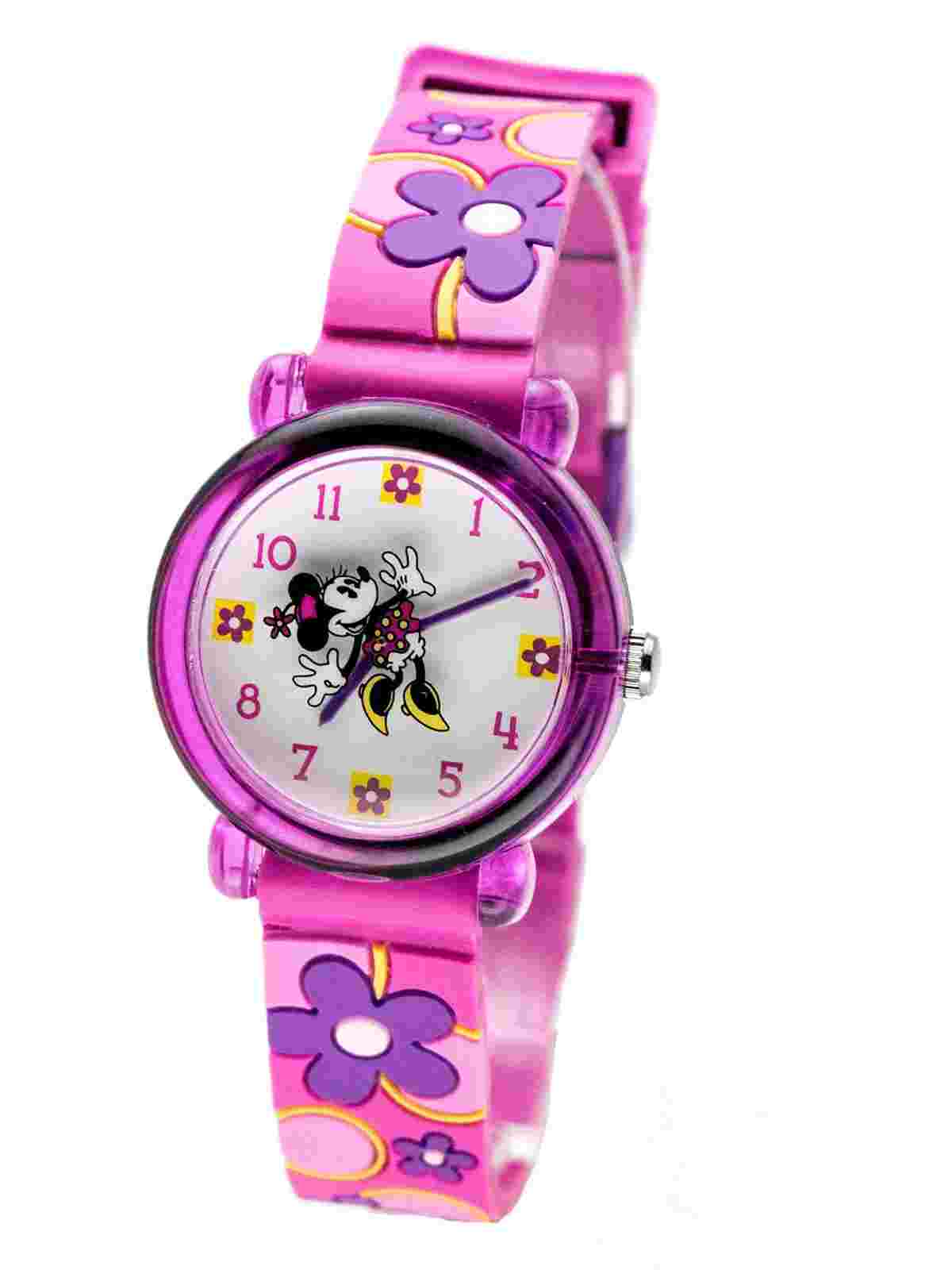 DISNEY: SILCON BAND MINNIE MOUSE ANALOG QUARTZ WATCH,MINNIE FIGURINE IN METALBOX