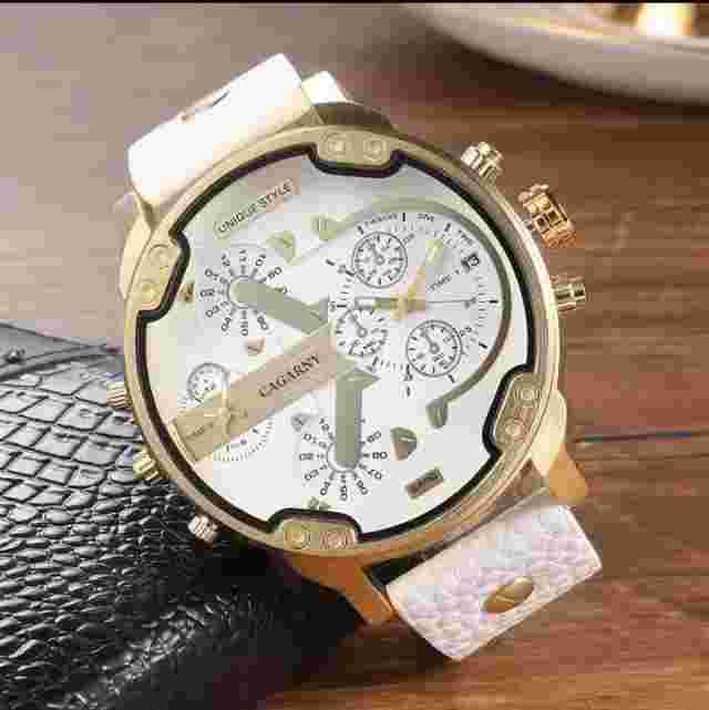 CAGARNY Original Brand Big dial 6820 dual time zone Leather Men's Quartz Wrist