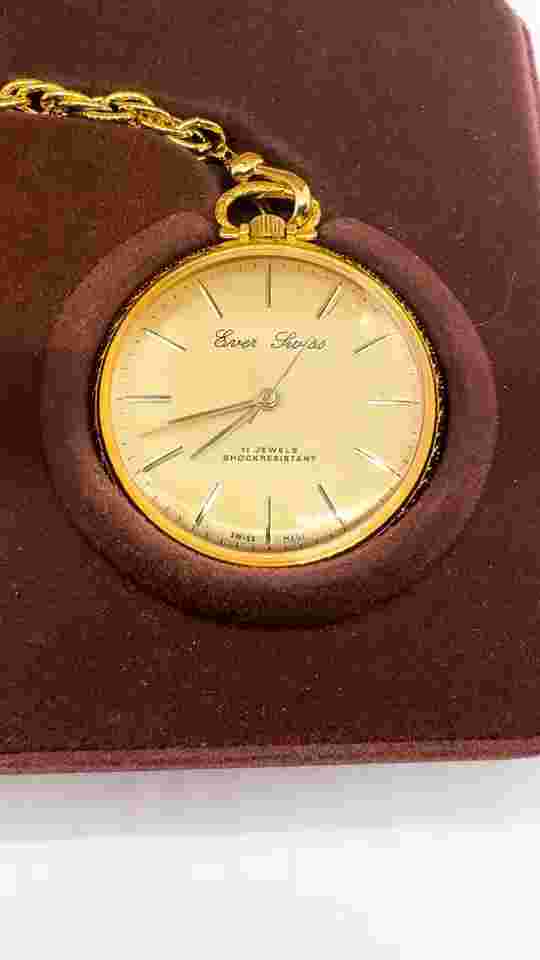 Ever Swiss 17 Jewels Shock-Resistant Mechanical Wind Up Pocket Watch - Vintage