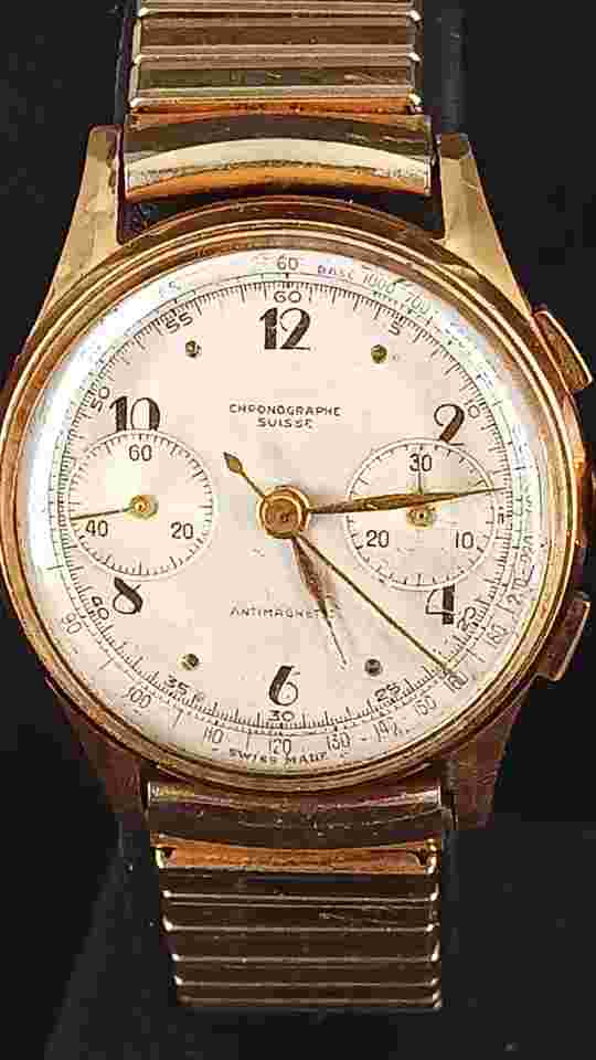 Vintage 18K Gold Swiss Chronograph Stem Wind Wristwatch