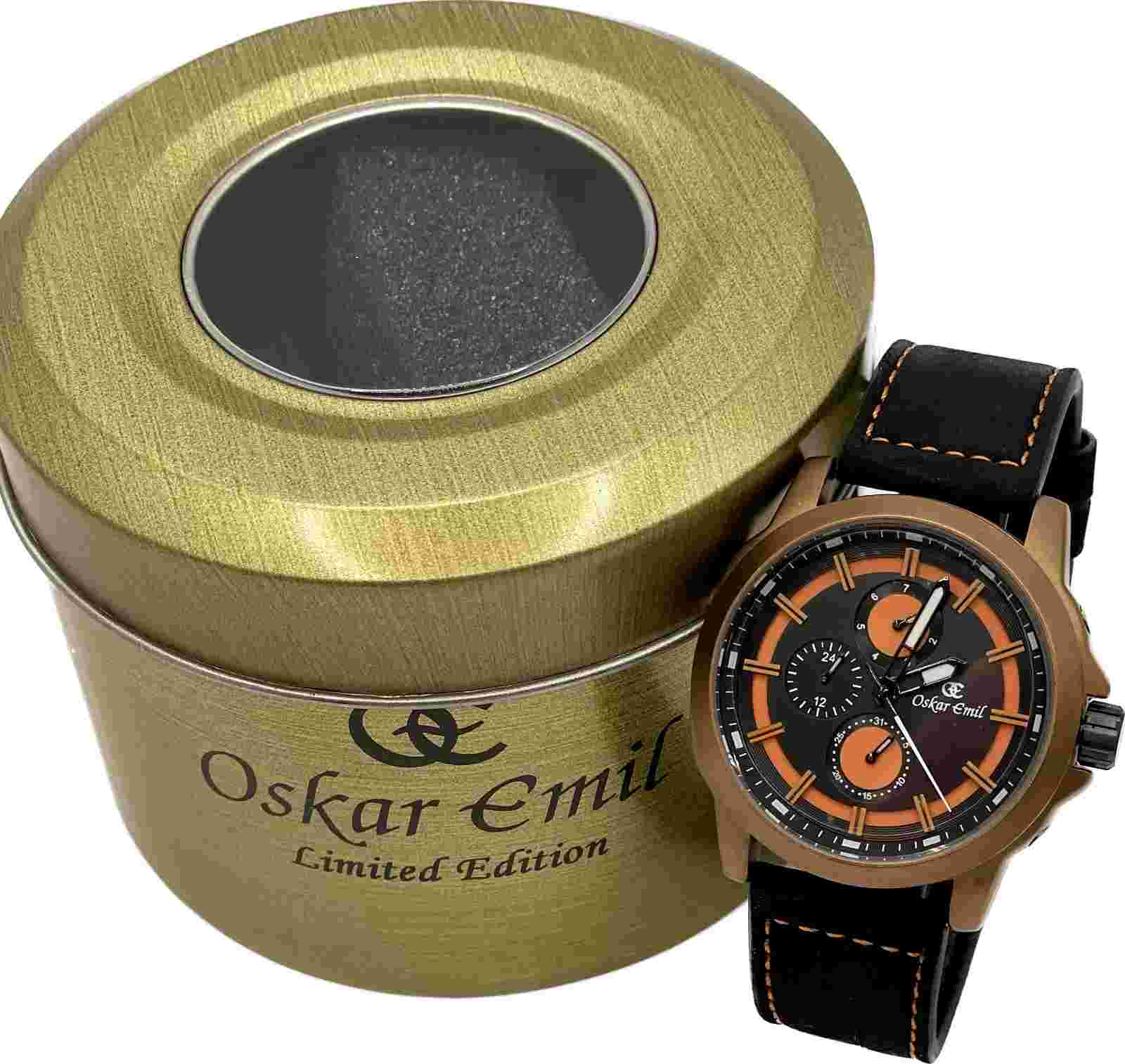 Oskar Emil Classic IMPALA Men Multifunction Calendar Watch Suede Leather ORANGE