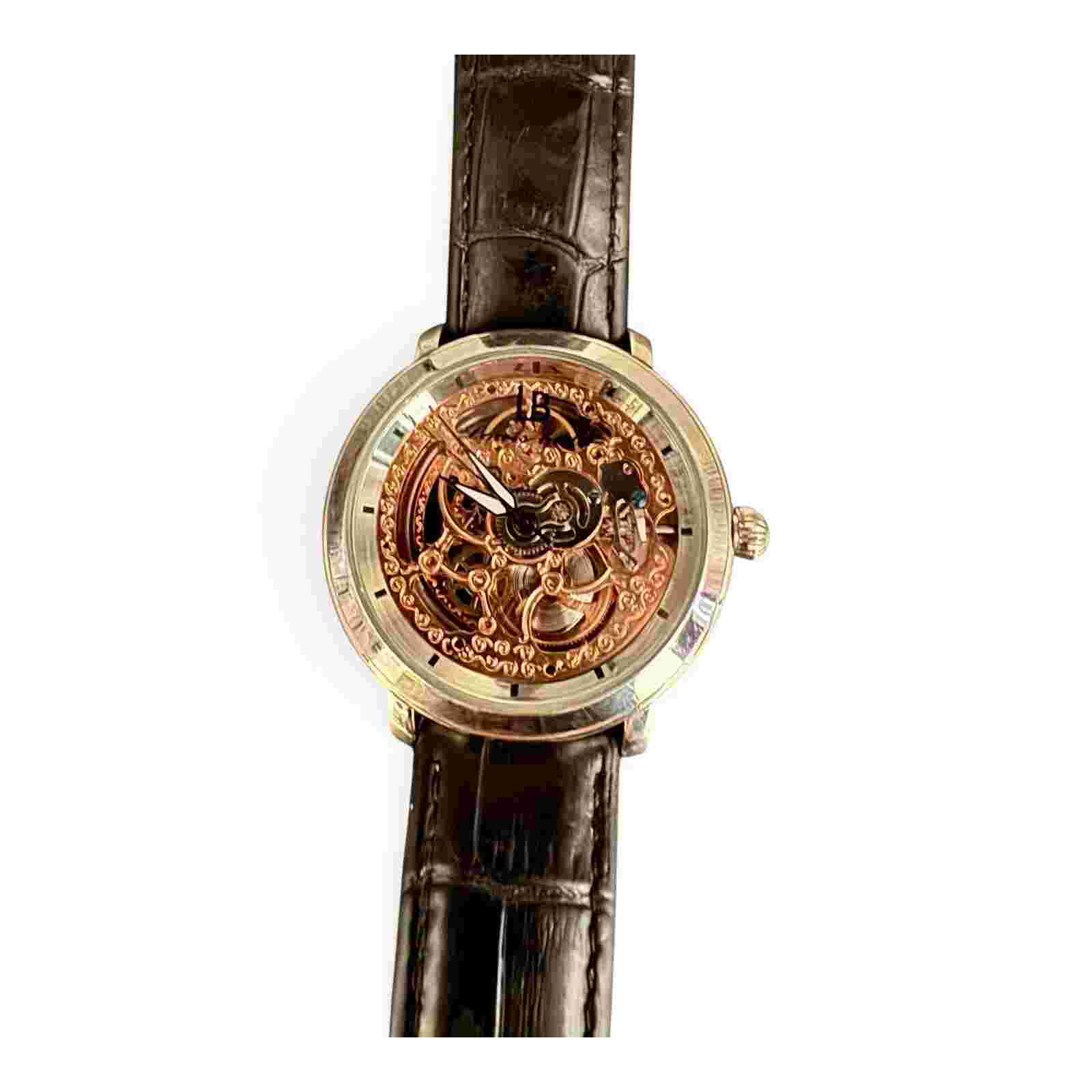 Louis Bolle 91408 Mechanical Watch-Black Leather Band-Working Great!