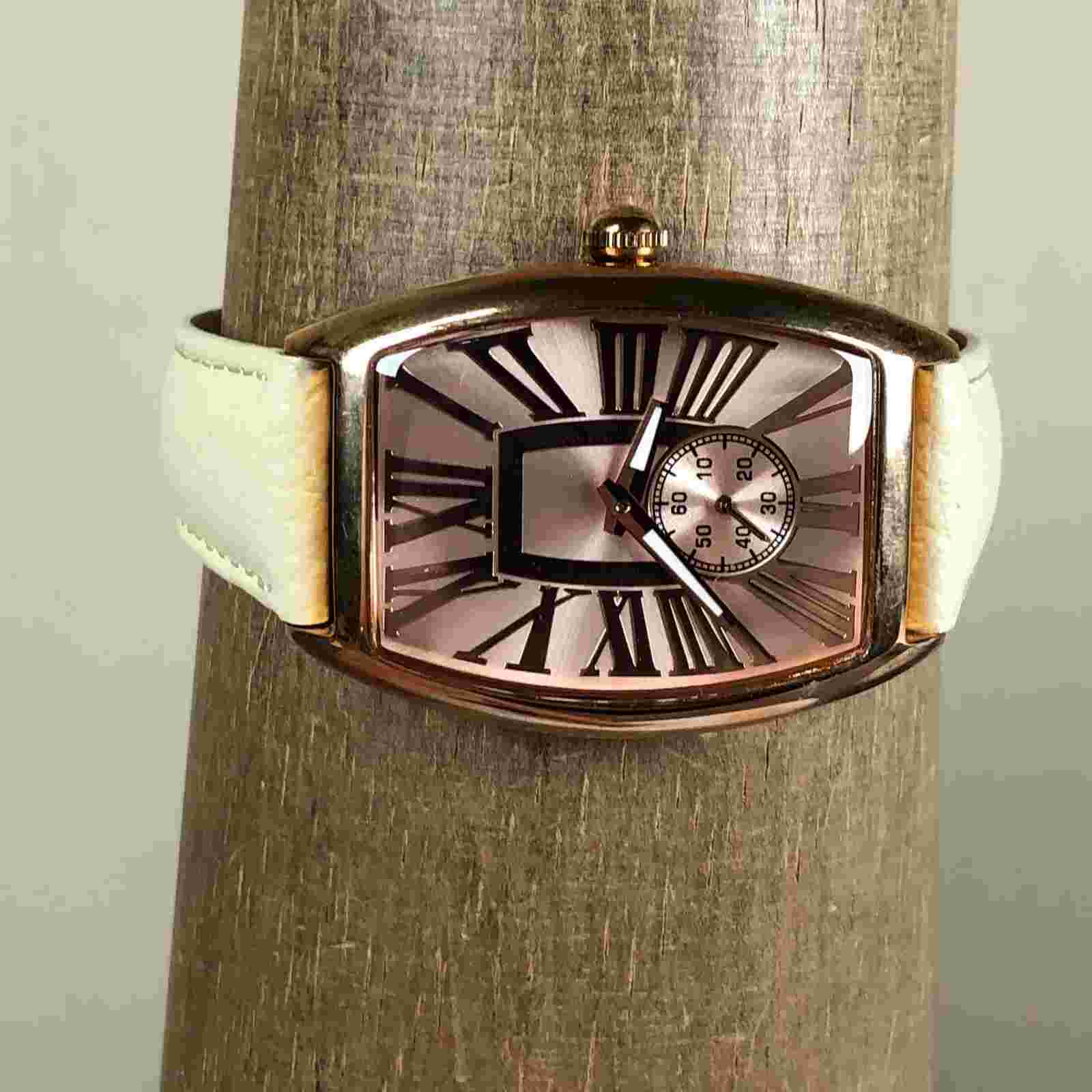 Bronzo Italia Women Bronze Dial Leather 46mm Tonneau Quartz Analog Watch 7 1/2"