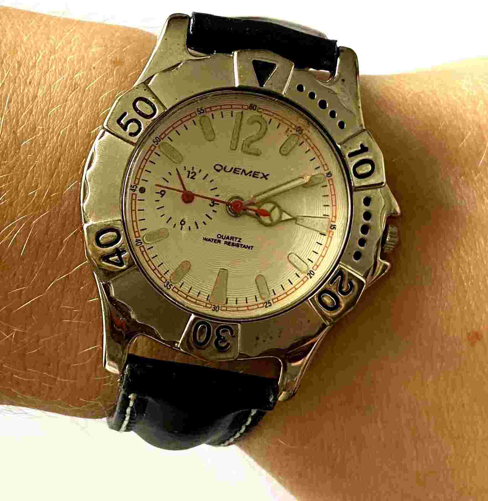 Quemex Quartz Japan Movt Silver Color Case Men's Wrist Watch Runs