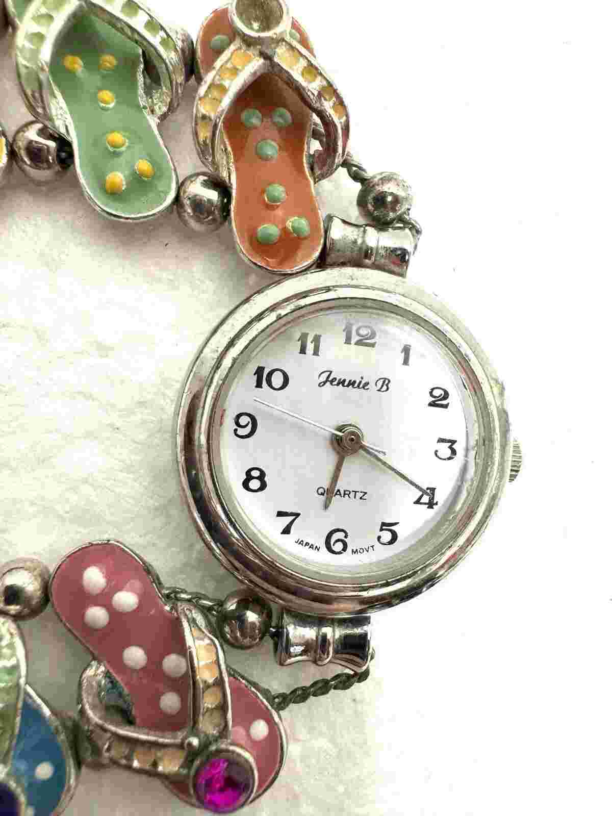 Jennie B Flip Flop Rhinestone Beach Bracelet Watch Colorful  7” Needs Battery
