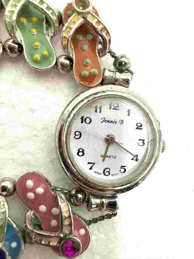 Jennie B Flip Flop Rhinestone Beach Bracelet Watch Colorful  7” Needs Battery