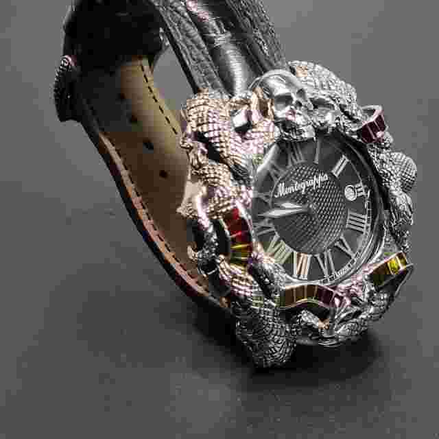 MONTEGRAPPA CHAOS STERLING SILVER ENAMEL WATCH DESIGNED BY SYLVESTER STALLONE