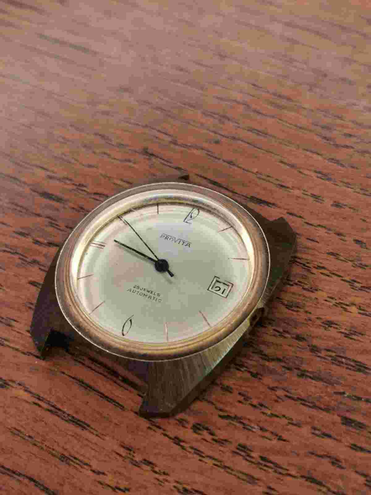 Provita, PUW 1261, Mens 25 Jewels Gold Plated Automatic Watch to Restore #L209