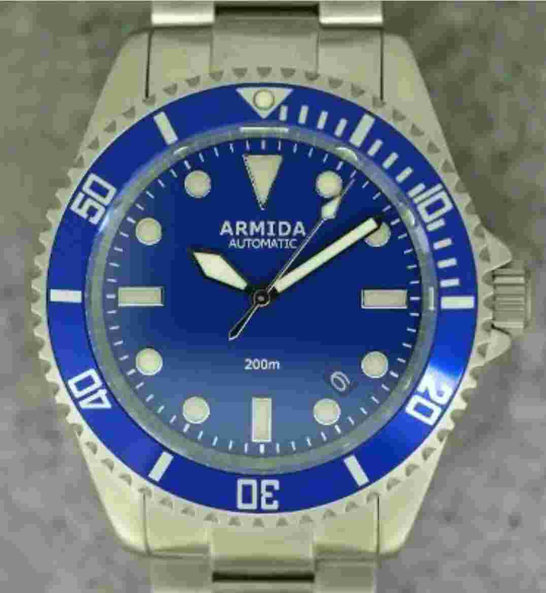 Armida A2 Dive Watch blue dial brushed case  Shipped from USA