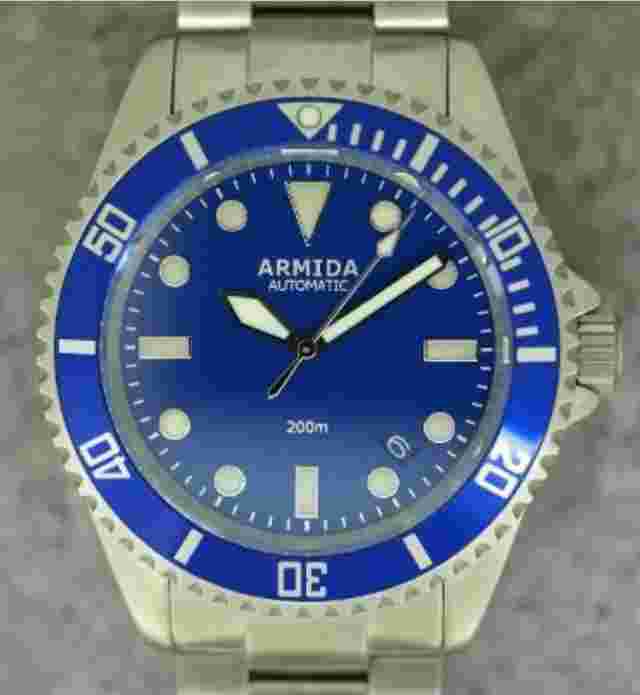 Armida A2 Dive Watch blue dial brushed case  Shipped from USA