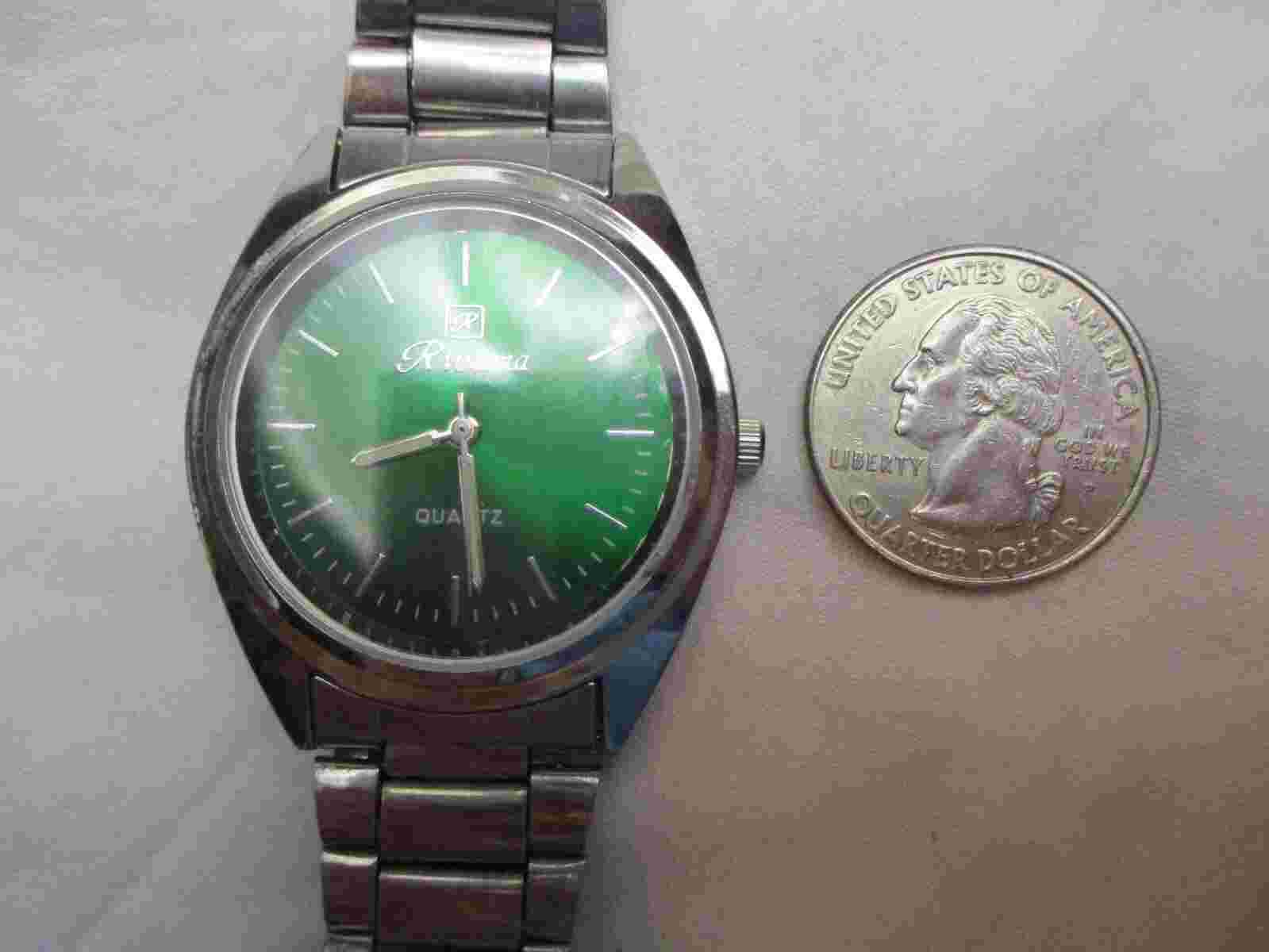 Riviera Watch, Green Dial, Silvertone Metal Link Bracelet Band