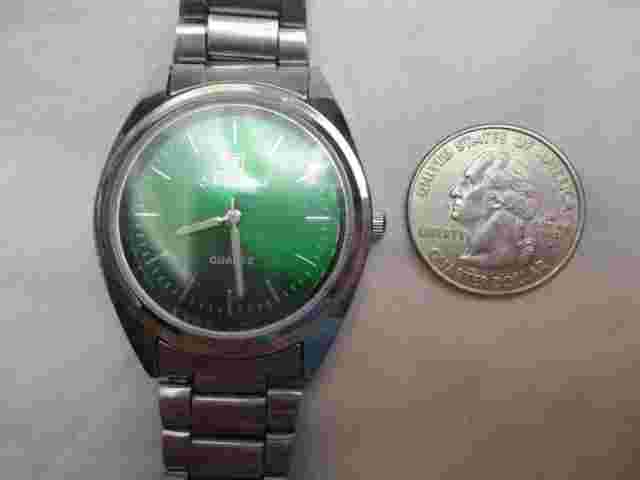 Riviera Watch, Green Dial, Silvertone Metal Link Bracelet Band