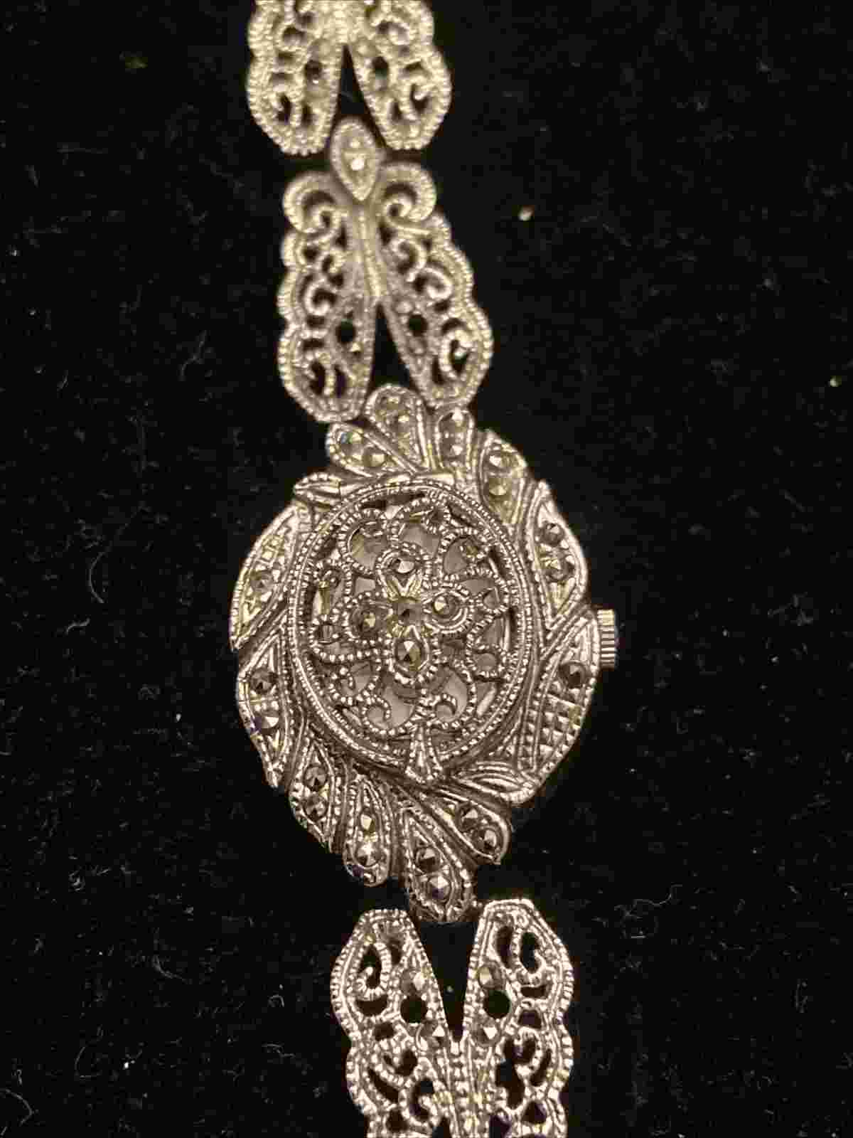 Vintage Parmex Marcasite Quartz Watch w/ flip cover