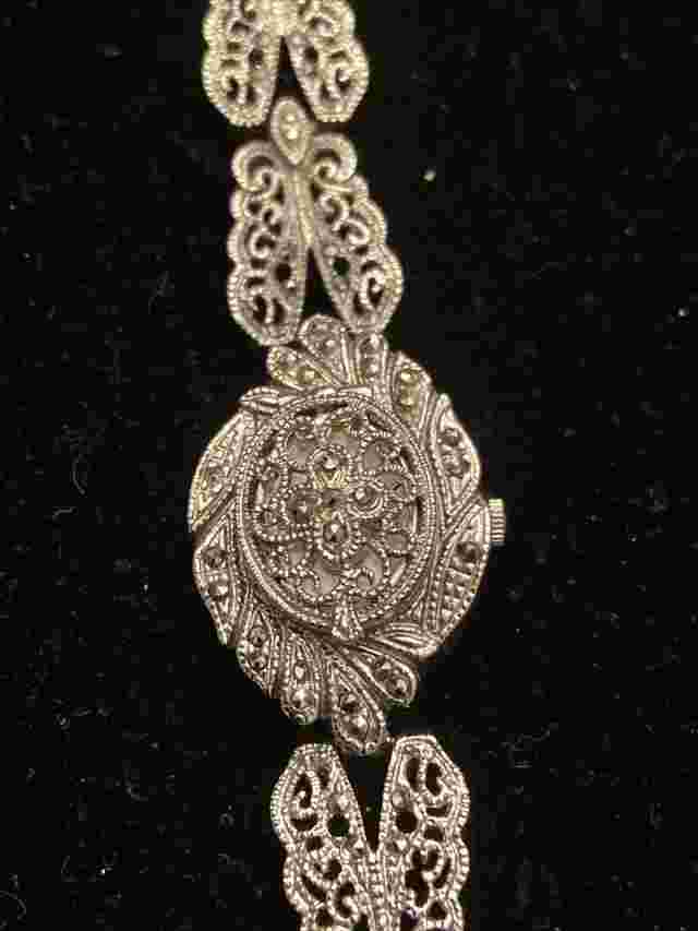 Vintage Parmex Marcasite Quartz Watch w/ flip cover