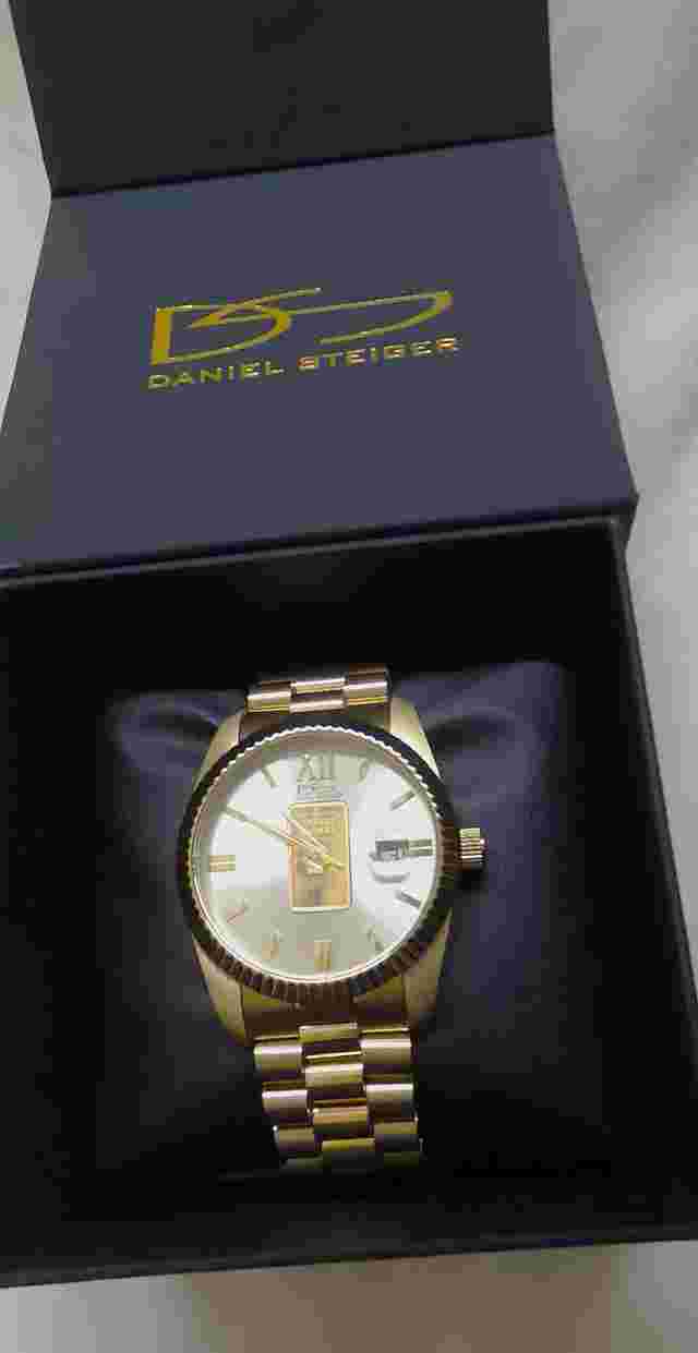 RARE DANIEL Steiger "PRESIDENTIAL Style" Swiss GOLD Ingot MEN's DRESS WATCH