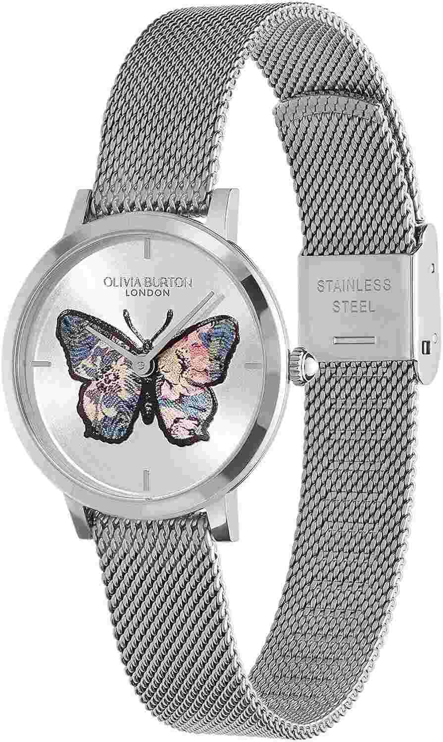 Olivia Burton Watch ob24000127 Signature 28mm Butterfly Ultra Slim Silver Mesh