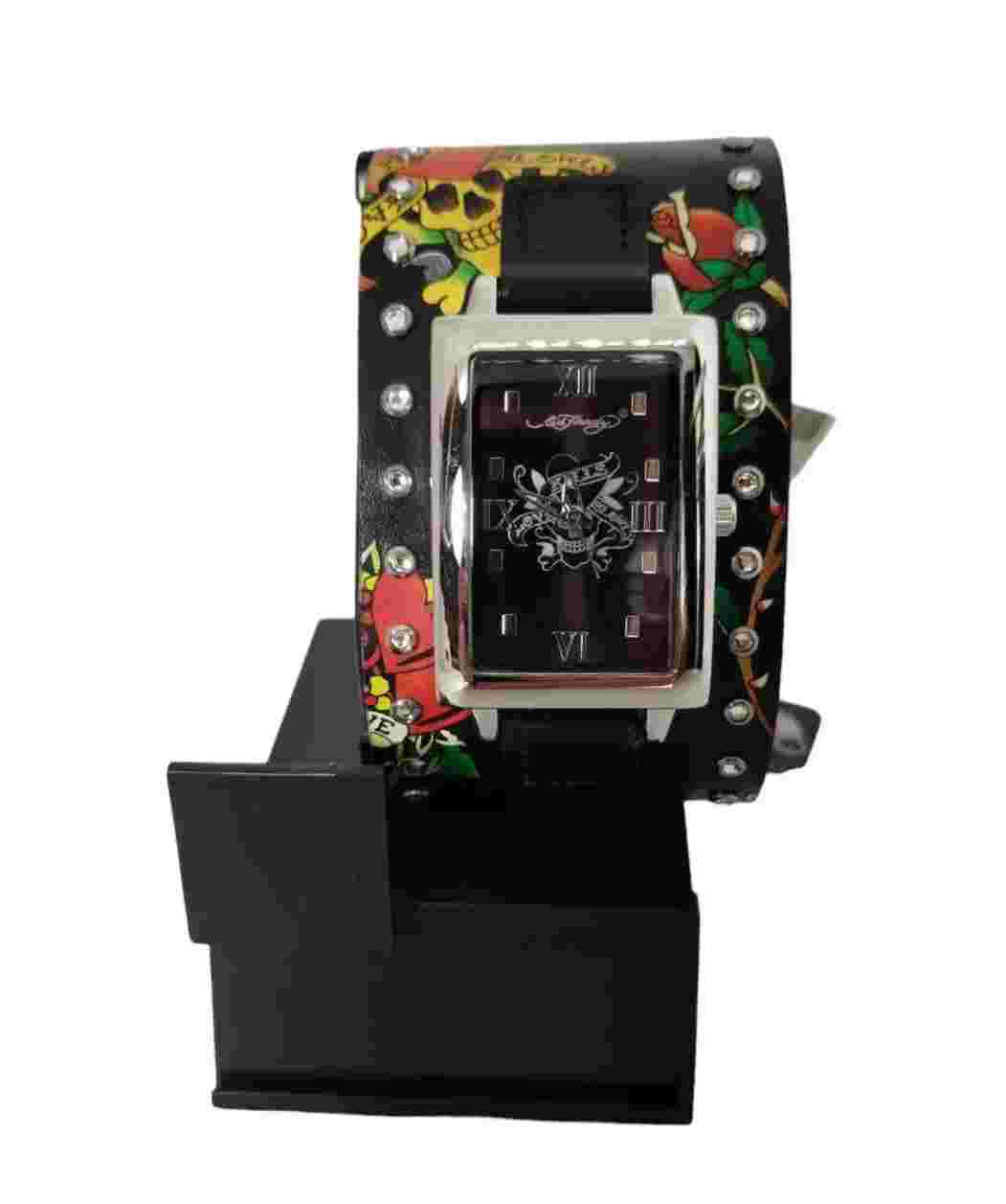 Ed Hardy Unisex Leather Cuff Skull Watch Love Kills Slowly Watch Retired Runs