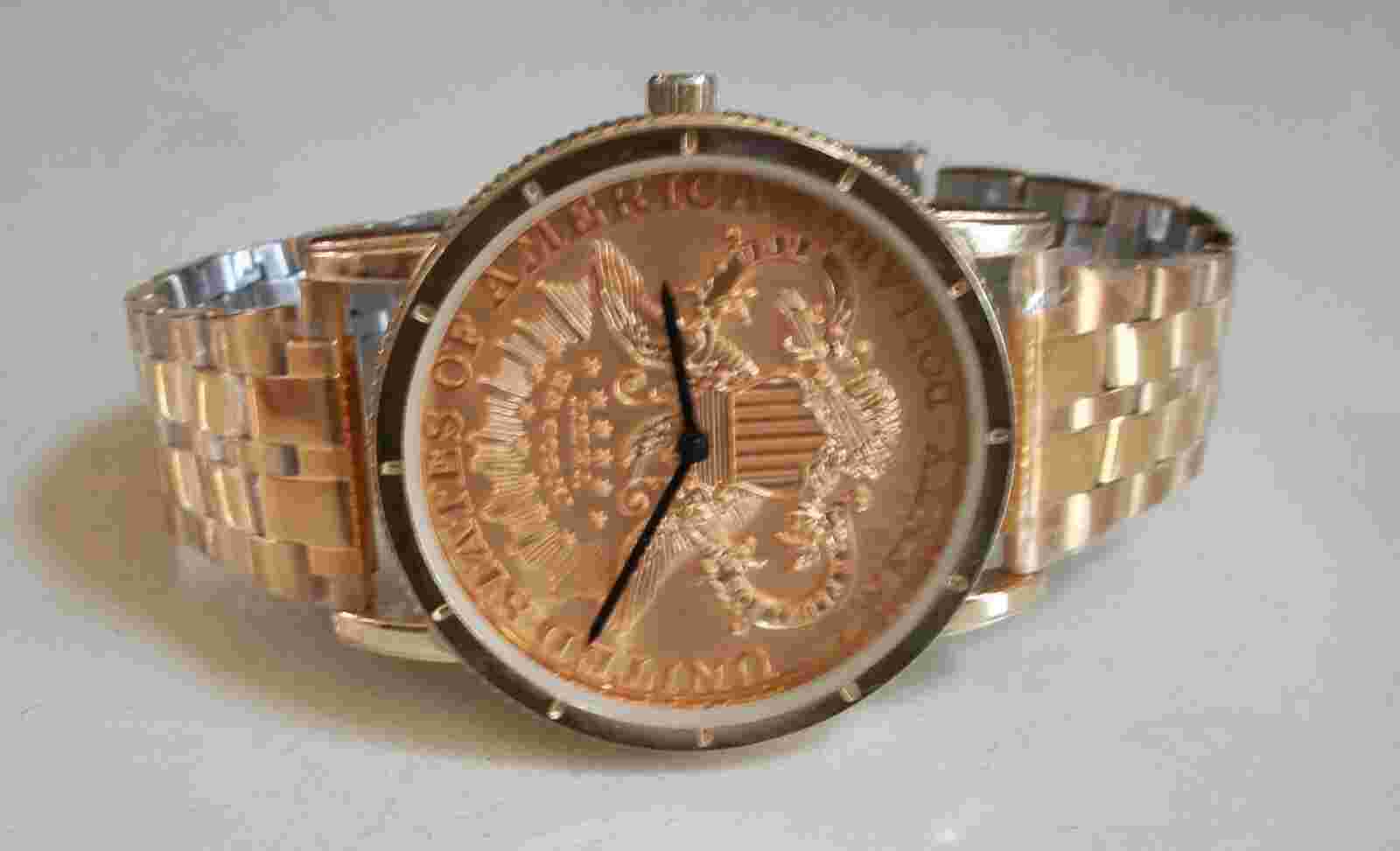 Men's Gold Finish Fashion Twenty Dollar Coin  Dressy Fun Watch