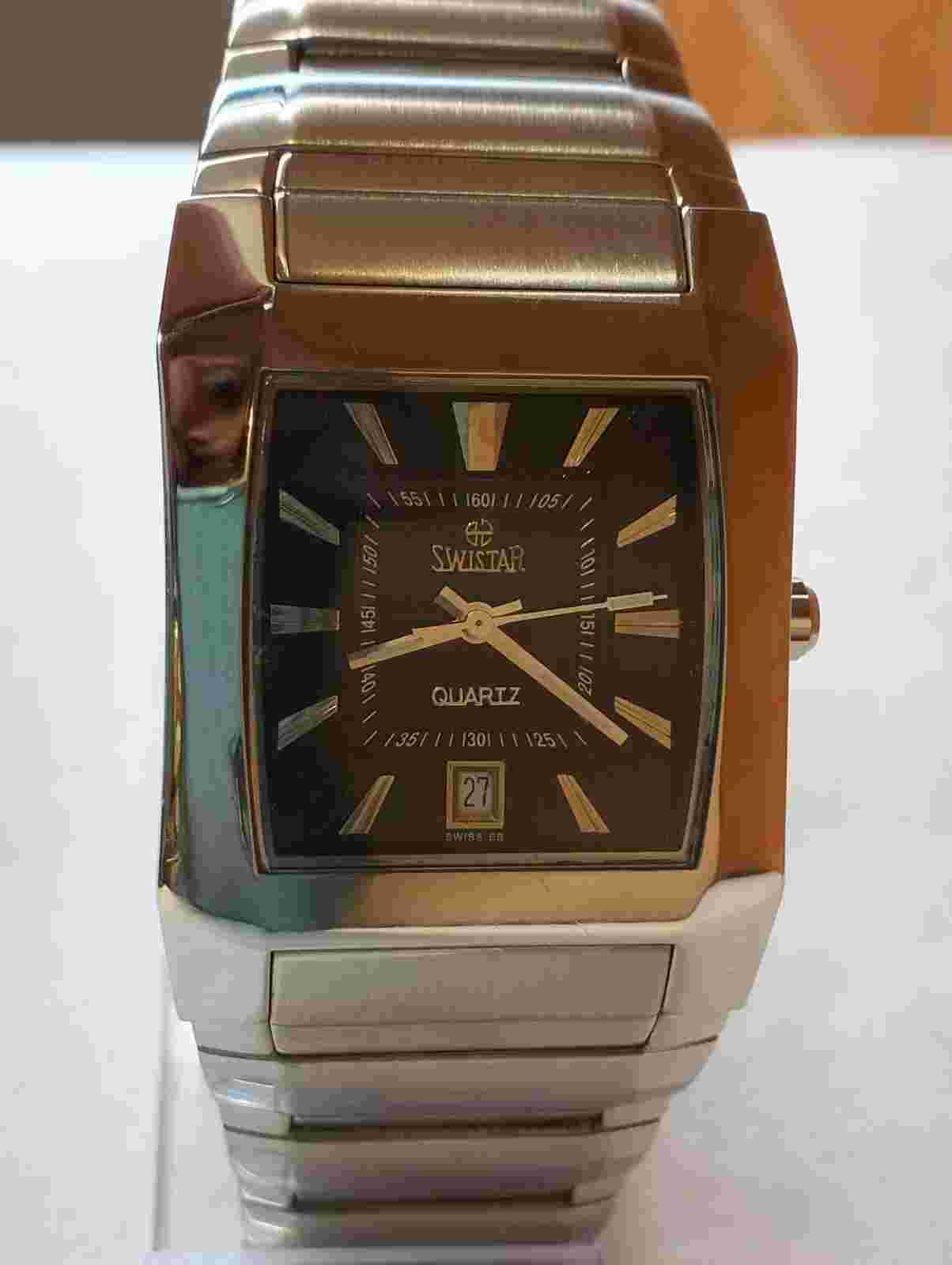 SWISTAR QUARTZ BLACK DIAL H6B1 SWISS MEN'S FULL WORKING MINT ALL ORG. VINTAGE