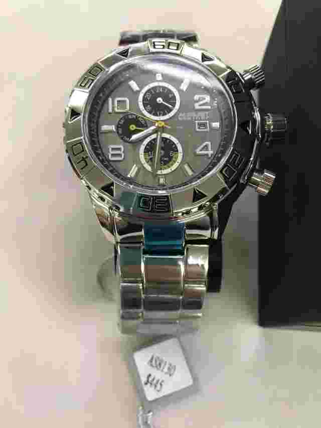 NEW August Steiner AS8130SSB Men's Multi-Functional Grey Dial Silver Metal Watch