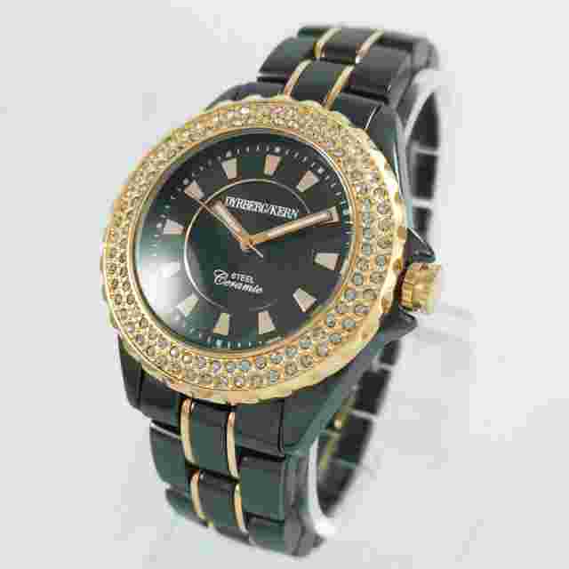 Dyrberg/Kern Black Gold Ceramic Band Quartz Diamonds Women's Wrist Watch