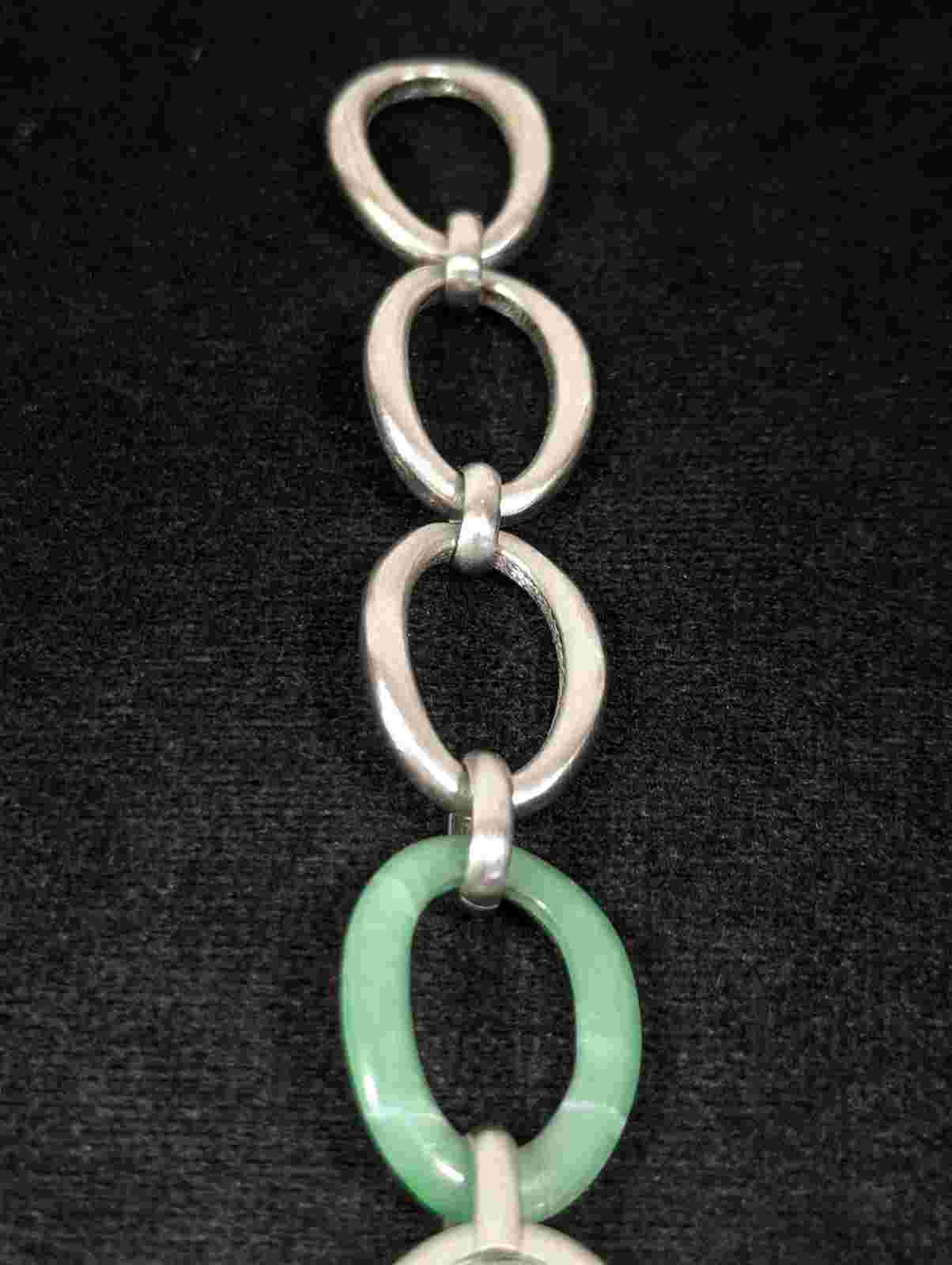 J. Jill Green Dial Silver Tone Oval Case Link Bracelet Band Watch 7 Inch