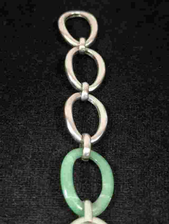 J. Jill Green Dial Silver Tone Oval Case Link Bracelet Band Watch 7 Inch