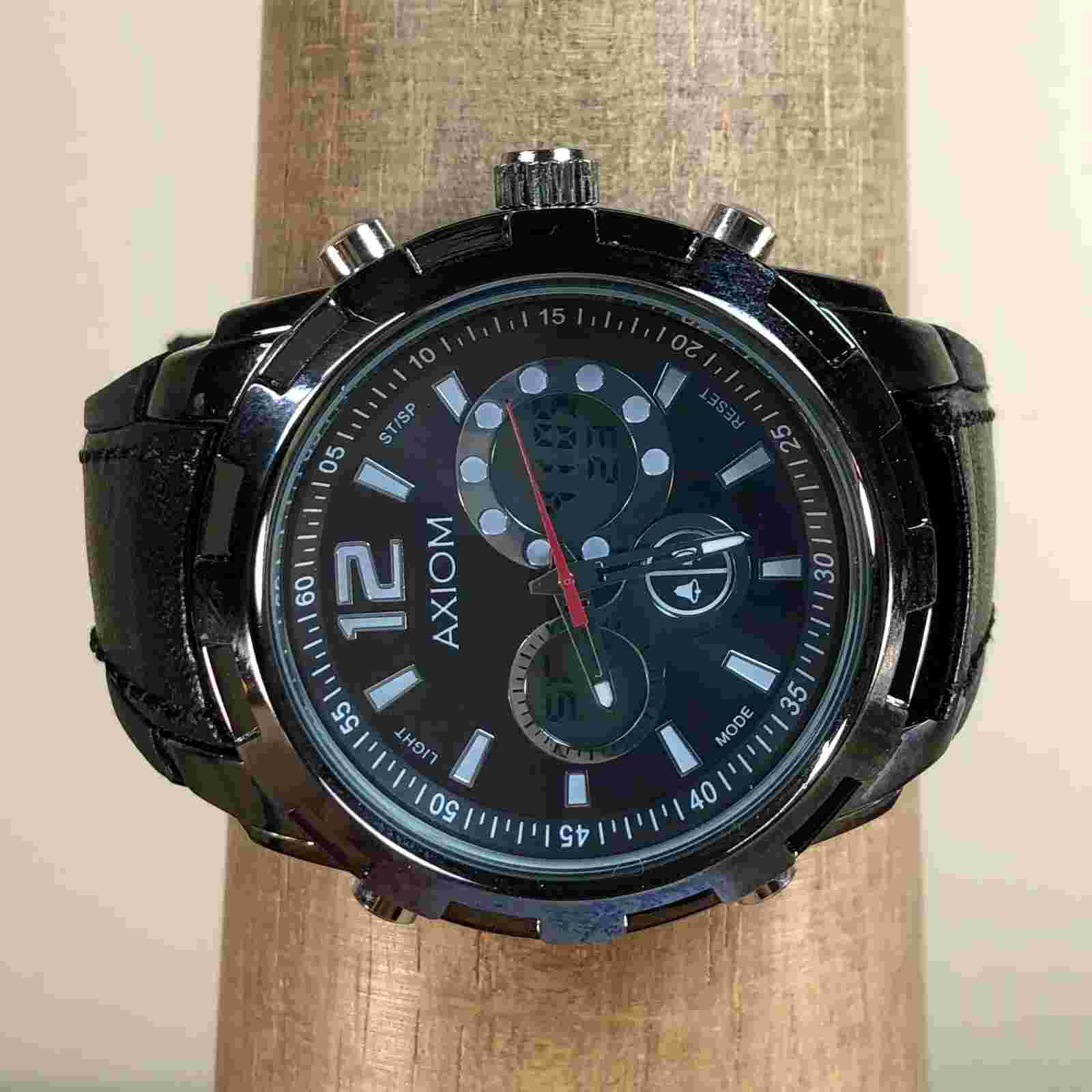 Axiom Men Black Dial Chronograph Rubber Strap 49mm Quartz Ana Digi Watch 8"