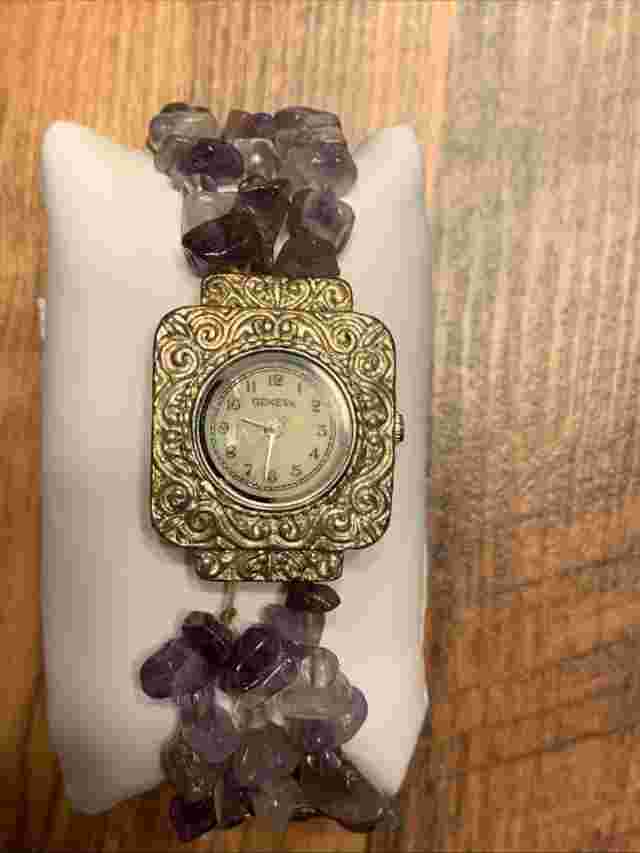 Vintage Geneva  Woman’s Quartz Watch With Amethyst Bead Bracelet New Battery