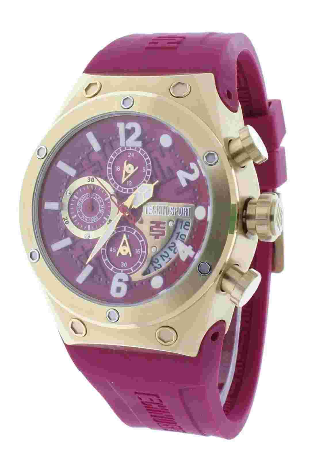 Technosport TS-820-4 Women's Chronograph Gold & Dark Pink Watch Silicone Strap G
