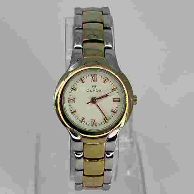 Clyda Women's Watch Gold & Silver Tone White Dial NEW BATTERY RUNS!