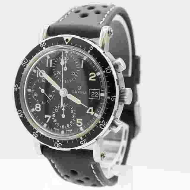 Vintage Orfina Black Racing Men's Automatic Chronograph Wristwatch Valj 7750