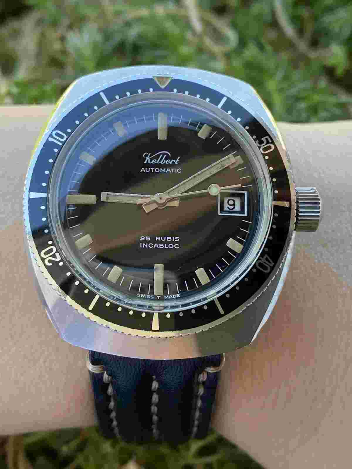 VINTAGE KELBERT DIVER WATCH AUTOMATIC 25 JEWELS MENS 40mm SWISS MADE.SERVICED