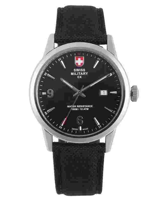 CX Swiss Military GRUNT Officer Watch Swiss Quartz Black Strap Black Dial 2891