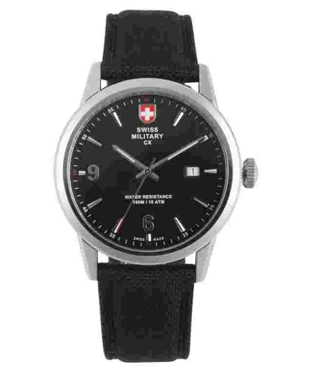 CX Swiss Military GRUNT Officer Watch Swiss Quartz Black Strap Black Dial 2891