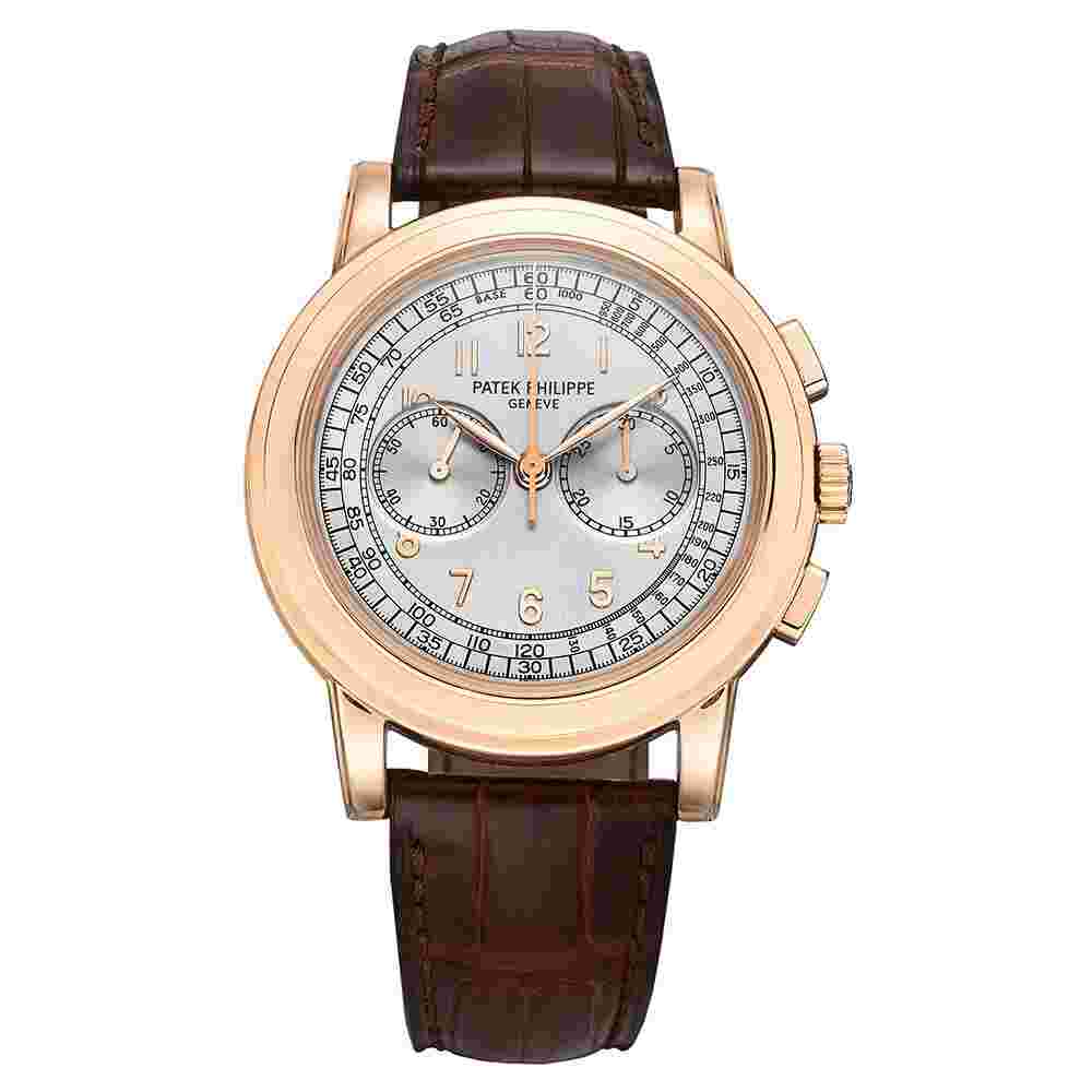 Patek Philippe Grand Complications Silver Men's Brown Leather Strap Watch - 5070R