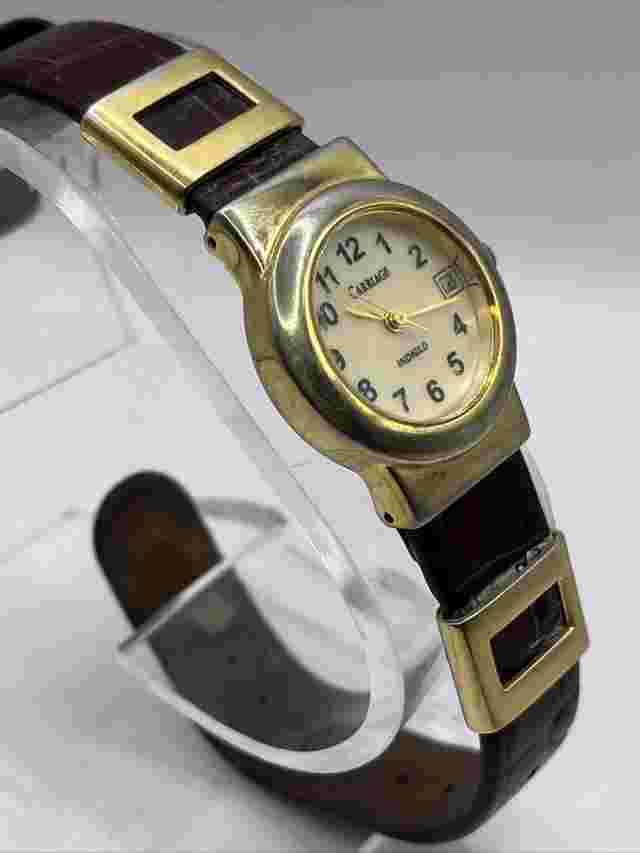 Vintage Carriage Indiglo Gold Tone Case Brown Leather Band- New Battery