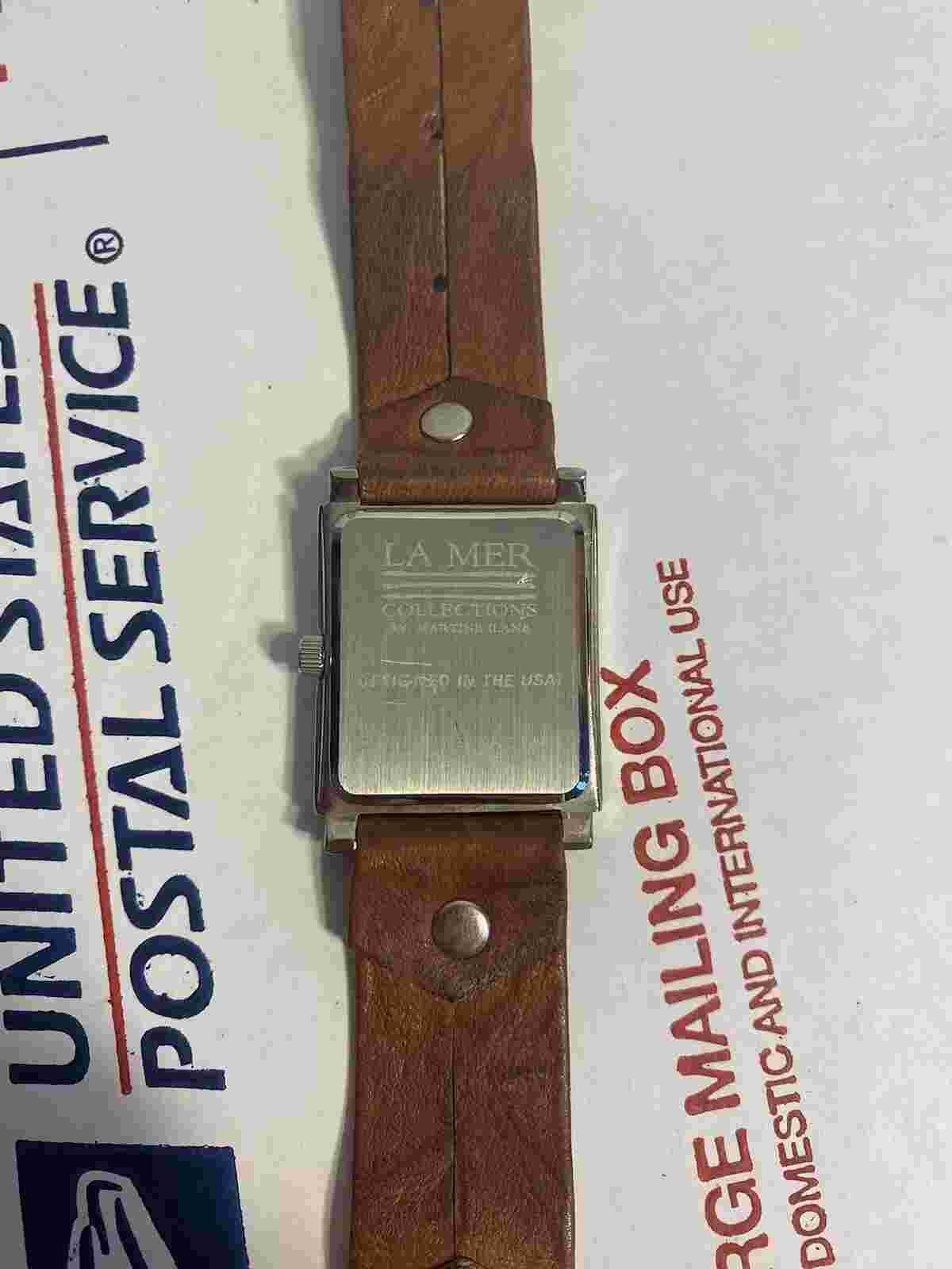 Working La Mer Collections Watch, Square, Analog, Brown Leather