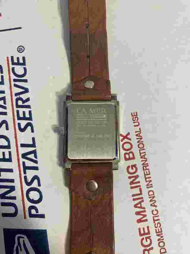 Working La Mer Collections Watch, Square, Analog, Brown Leather