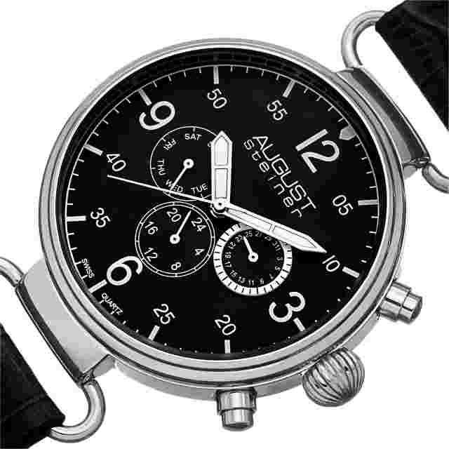 August Steiner Mens AS8131SSB Analog Display Swiss Quartz Black Watch