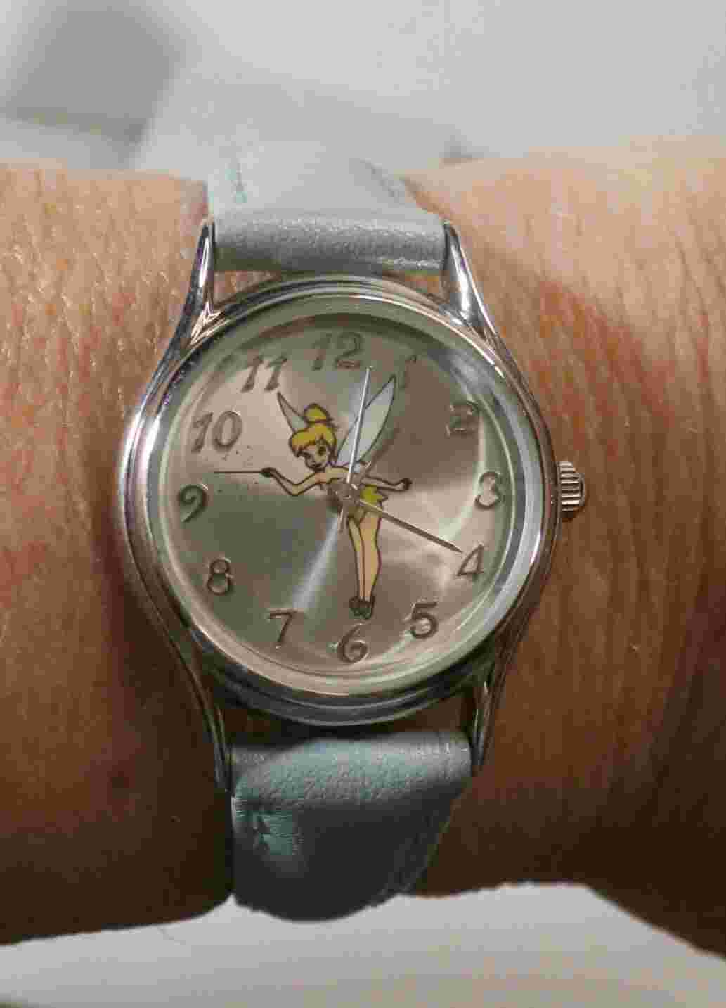 Vintage Disney Time Works Tinkerbell Watch - Blue Leather Band - New Battery