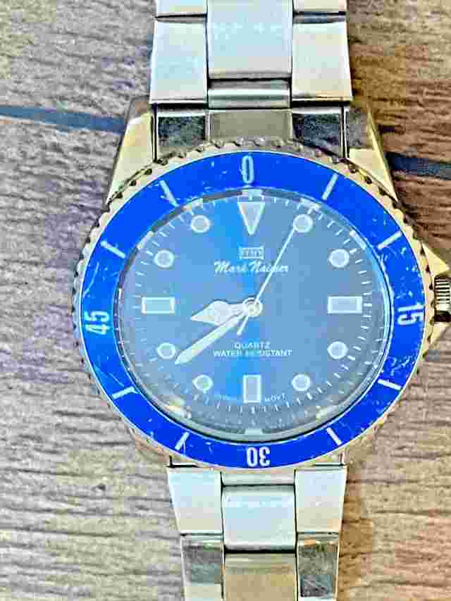 MARK NAIMER Men's Quartz Analog Blue Dial Water Resistant Stainless Steel Band