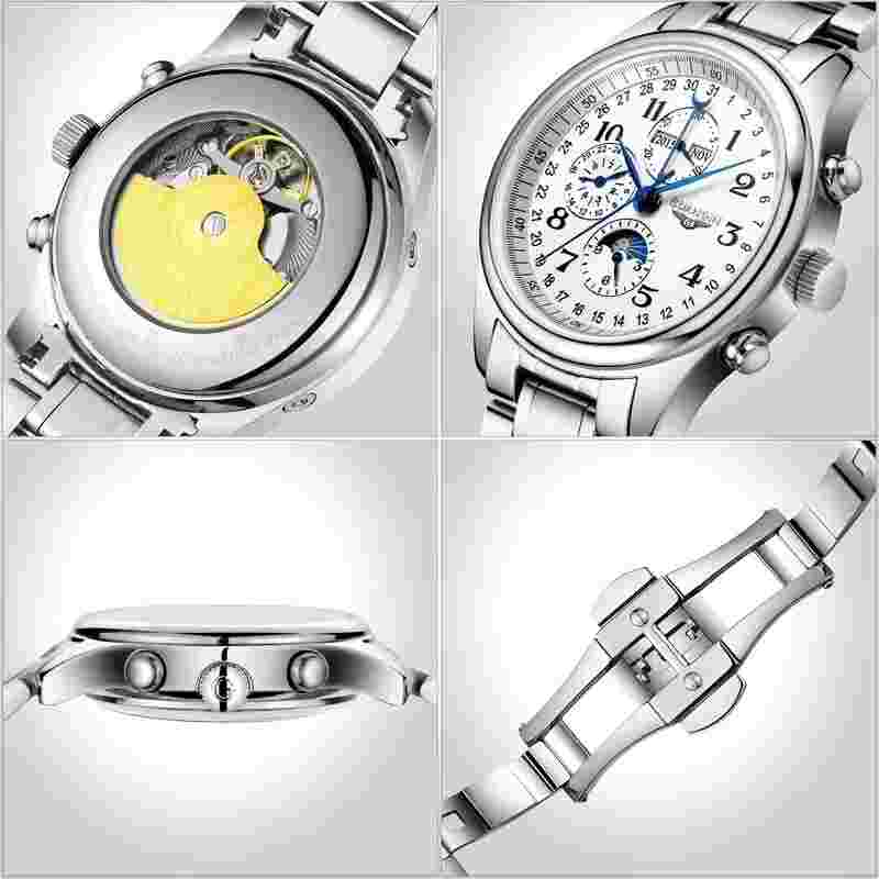 GUANQIN Mens Watch Automatic Stainless steel Chronograph Watch Sapphire Watch