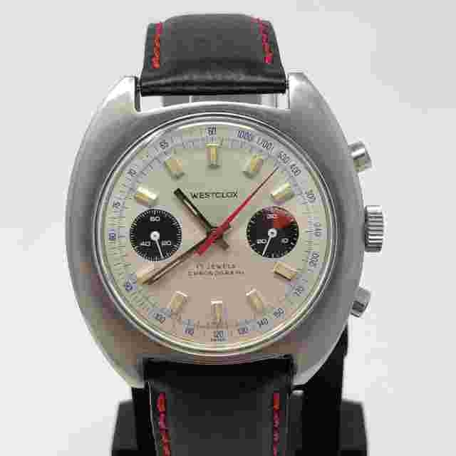 Westclox Chronograph Watch Mens Jumbo Silver Panda Valjoux 7733 Stainless RUNS