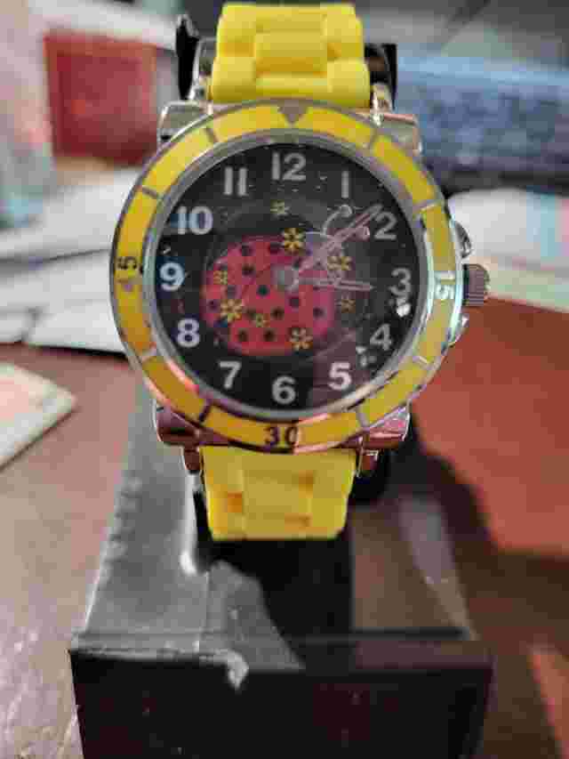 Bugle Boy Ladybug Quartz Watch w/ Yellow Sport Band BB1977 New Battery EUC