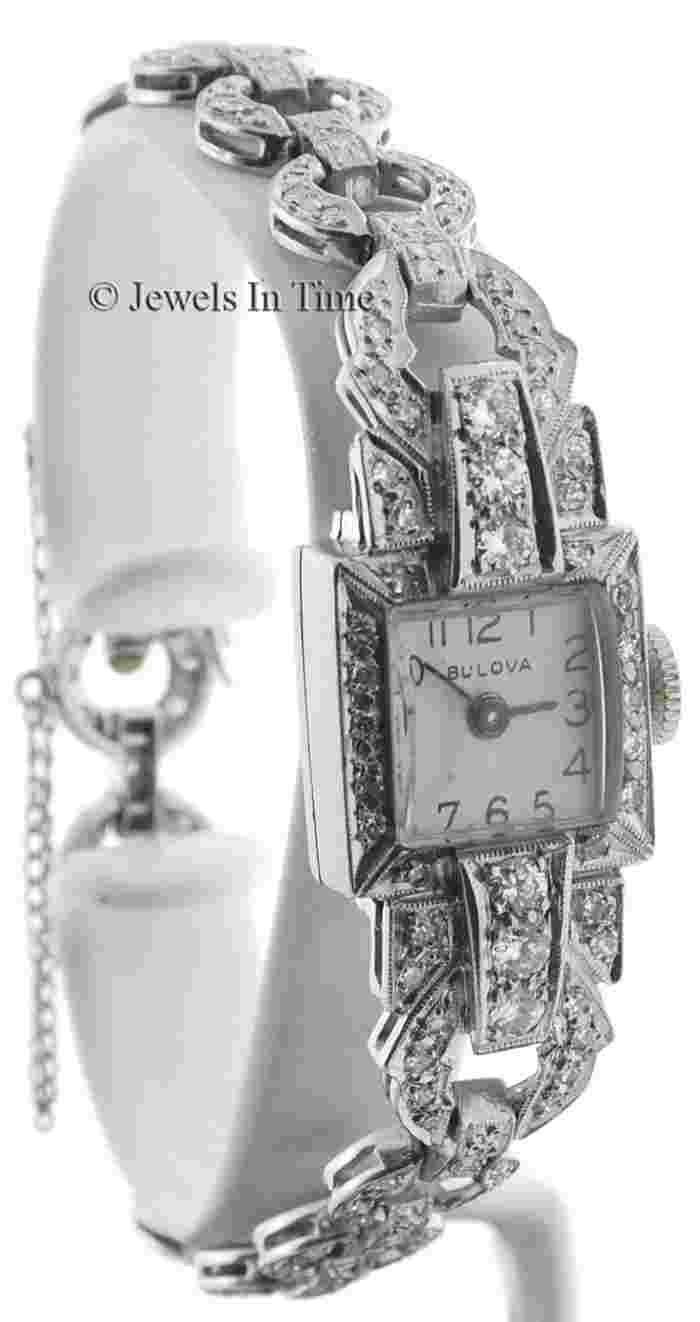 Bulova Platinum & 1.50 CT Diamond Vintage Watch