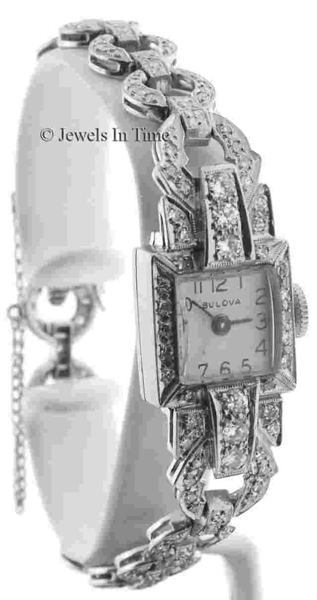Bulova Platinum & 1.50 CT Diamond Vintage Watch
