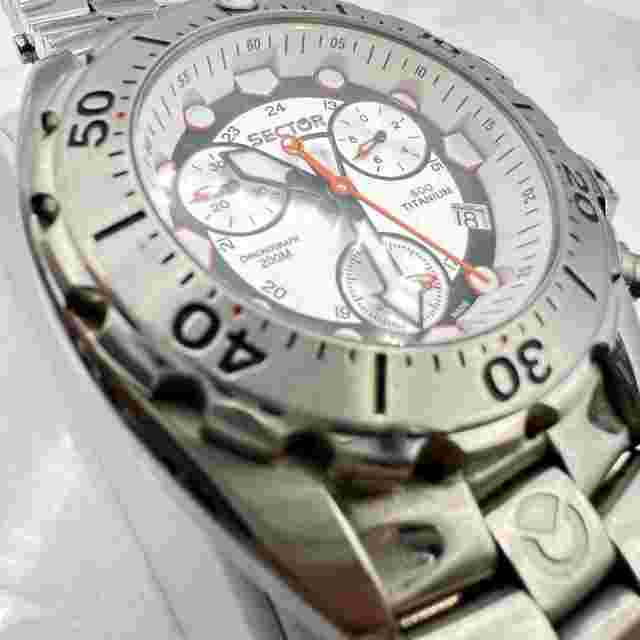 Sector Diver 600 G. Chronograph 200M Titanium 44mm, Wrist Sz. 6.5” Working, READ