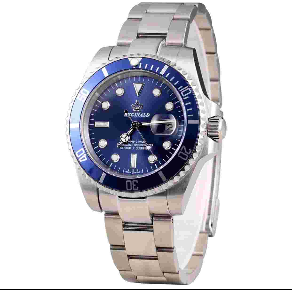 Reginald Mens Wrist Watch Silver Blue Navy White Analog Quartz New Battery. New